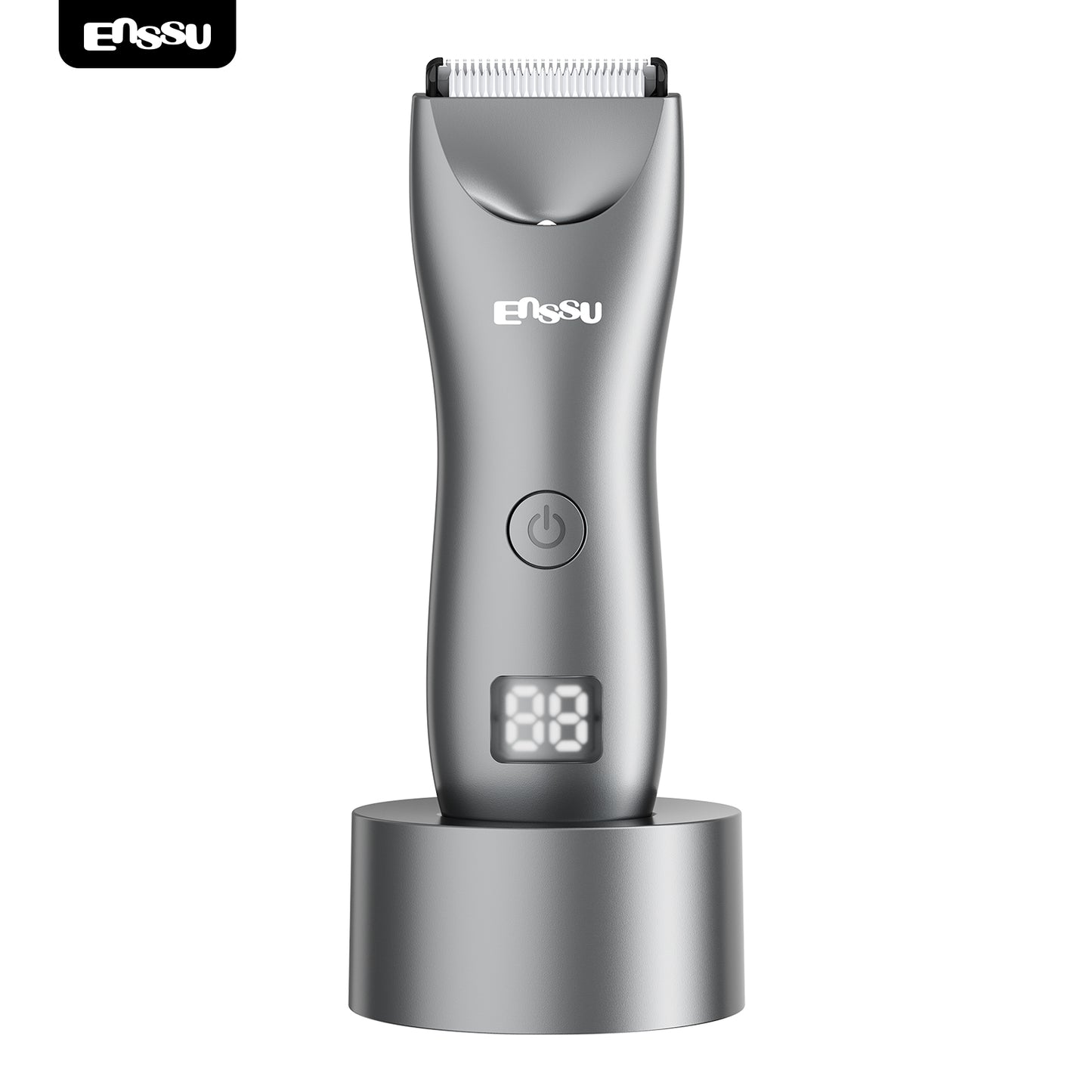 ENSSU Men's Body Trimmer – Waterproof, Ceramic Blade For Groin & Body, LED Light, LCD Display & Dock