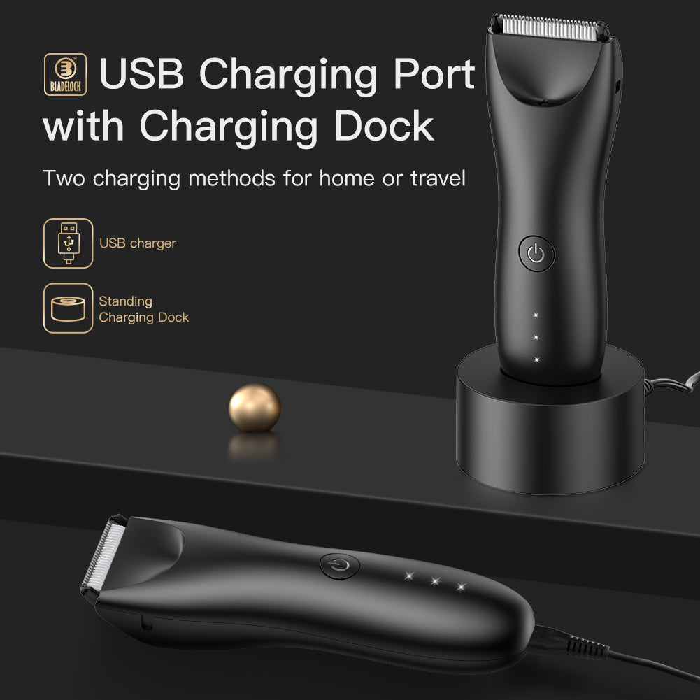 Body Hair Trimmer for Men with Light, IPX7 Waterproof Ball Pubic Groin Hair Trimmer for Men with Ceramic Blade, Rechargeable Body Groomer for Man with Charing Dock& LED Display
