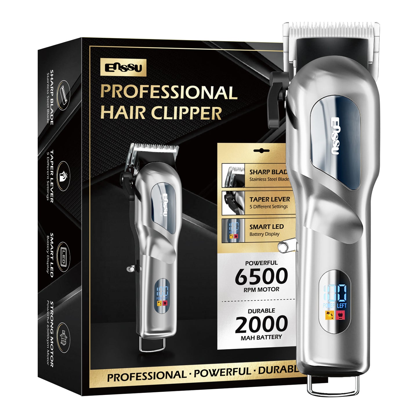Professional Hair Clipper with 6500RPM Powerful Motor LED Display USB Rechargeable Safety Feature for Men