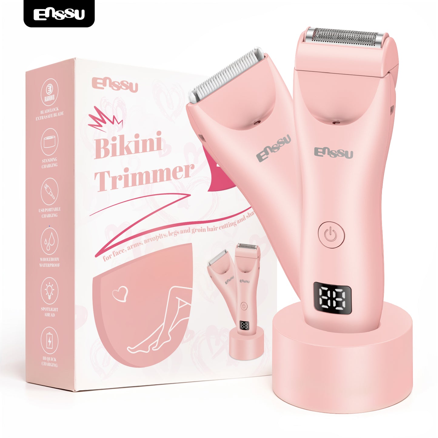 2-in-1 Waterproof Bikini & Body Trimmer with Ceramic Safe Blade, Charging Base – Gentle, Skin-Friendly, No Irritation