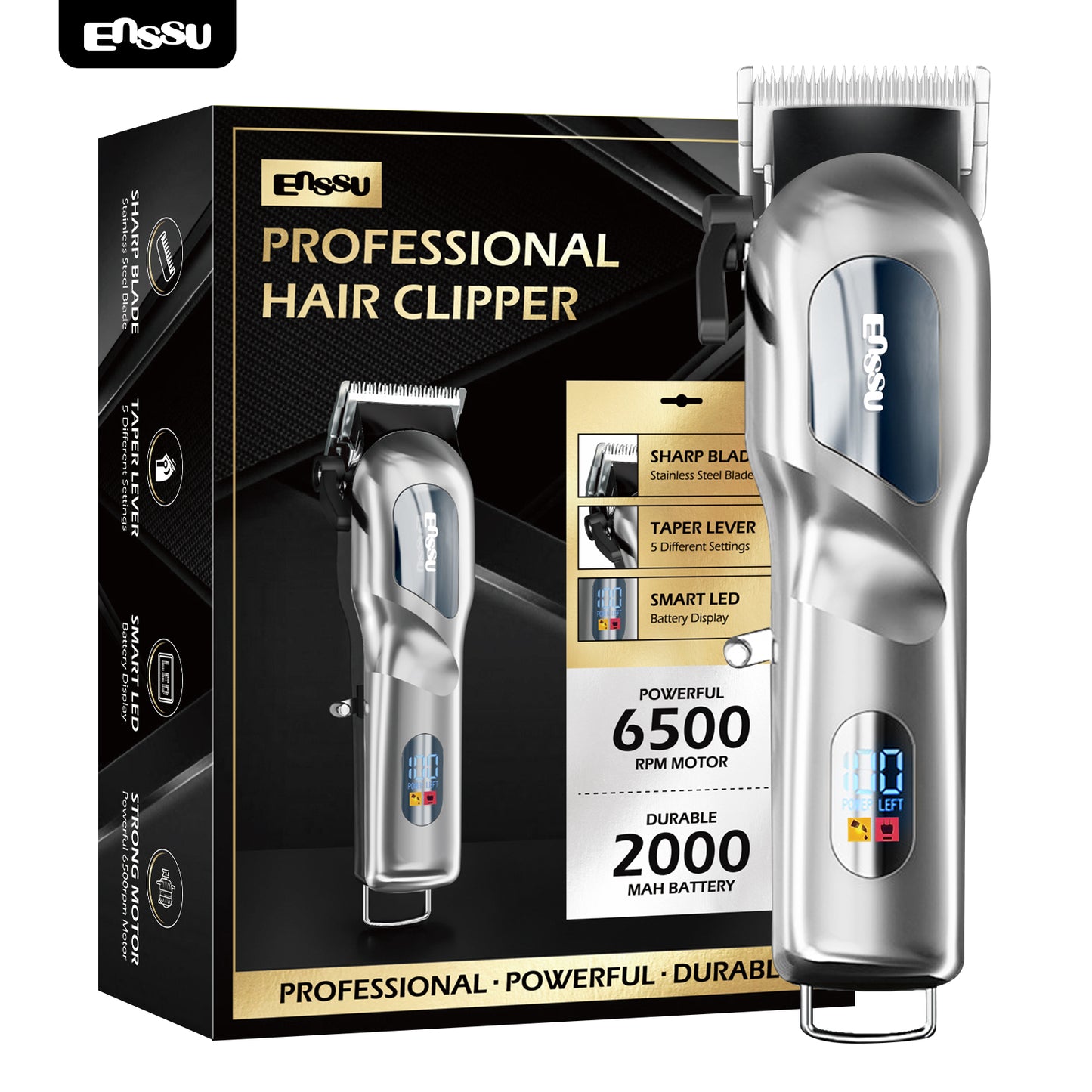 Professional Hair Clipper with 6500RPM Powerful Motor LED Display USB Rechargeable Safety Feature for Men