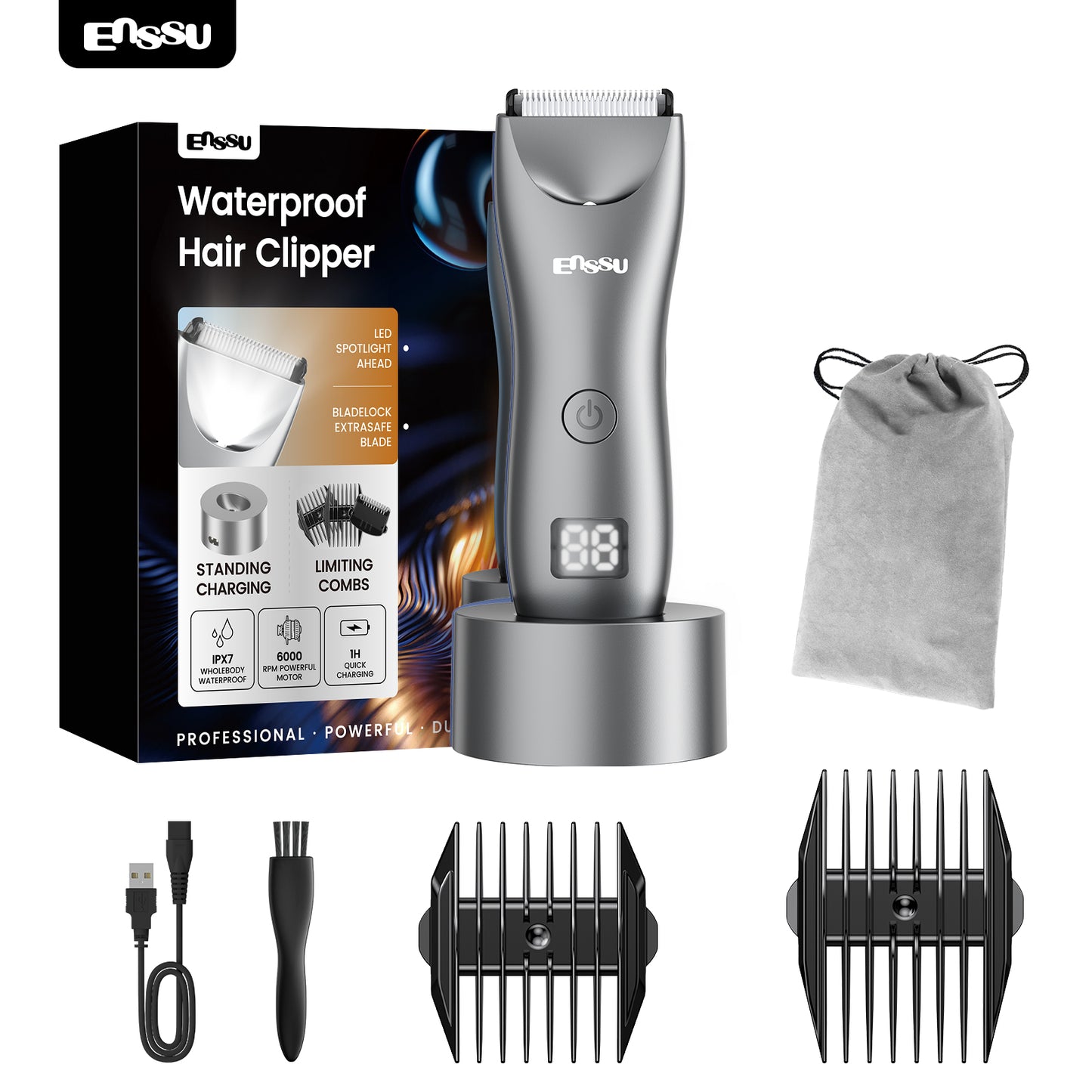 Cut-Preventing Blade Hair Clippers Trimmer Kit Hair Cutting LED Display Electric Hair Clippers With Charging Base