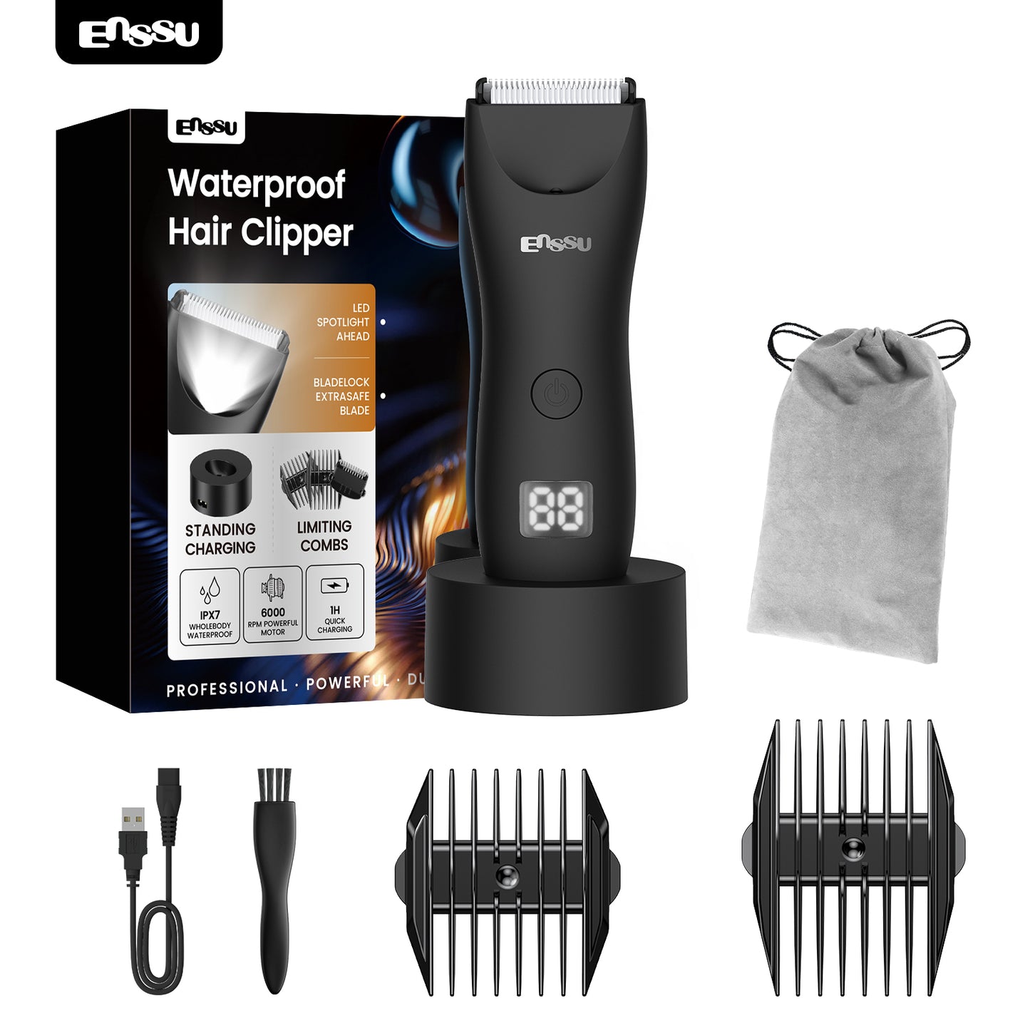 Cut-Preventing Blade Hair Clippers Trimmer Kit Hair Cutting LED Display Electric Hair Clippers With Charging Base