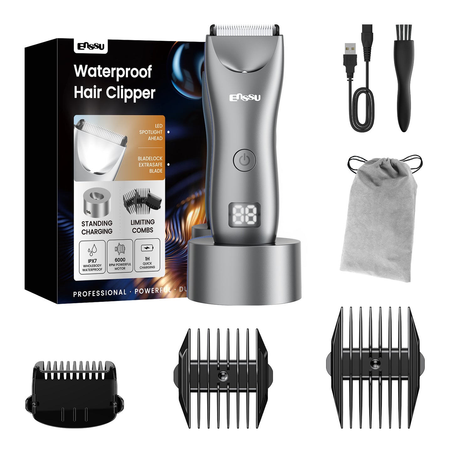 Cut-Preventing Blade Hair Clippers Trimmer Kit Hair Cutting LED Display Electric Hair Clippers With Charging Base