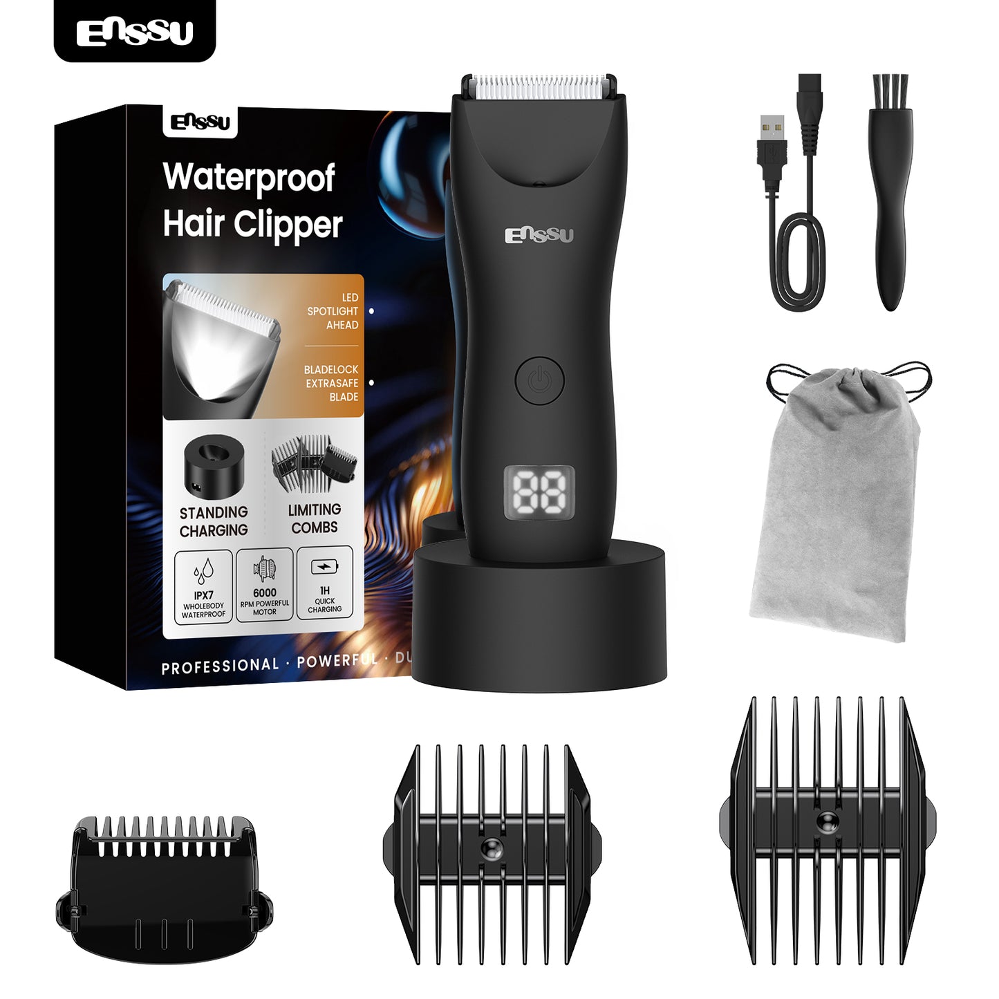 Cut-Preventing Blade Hair Clippers Trimmer Kit Hair Cutting LED Display Electric Hair Clippers With Charging Base