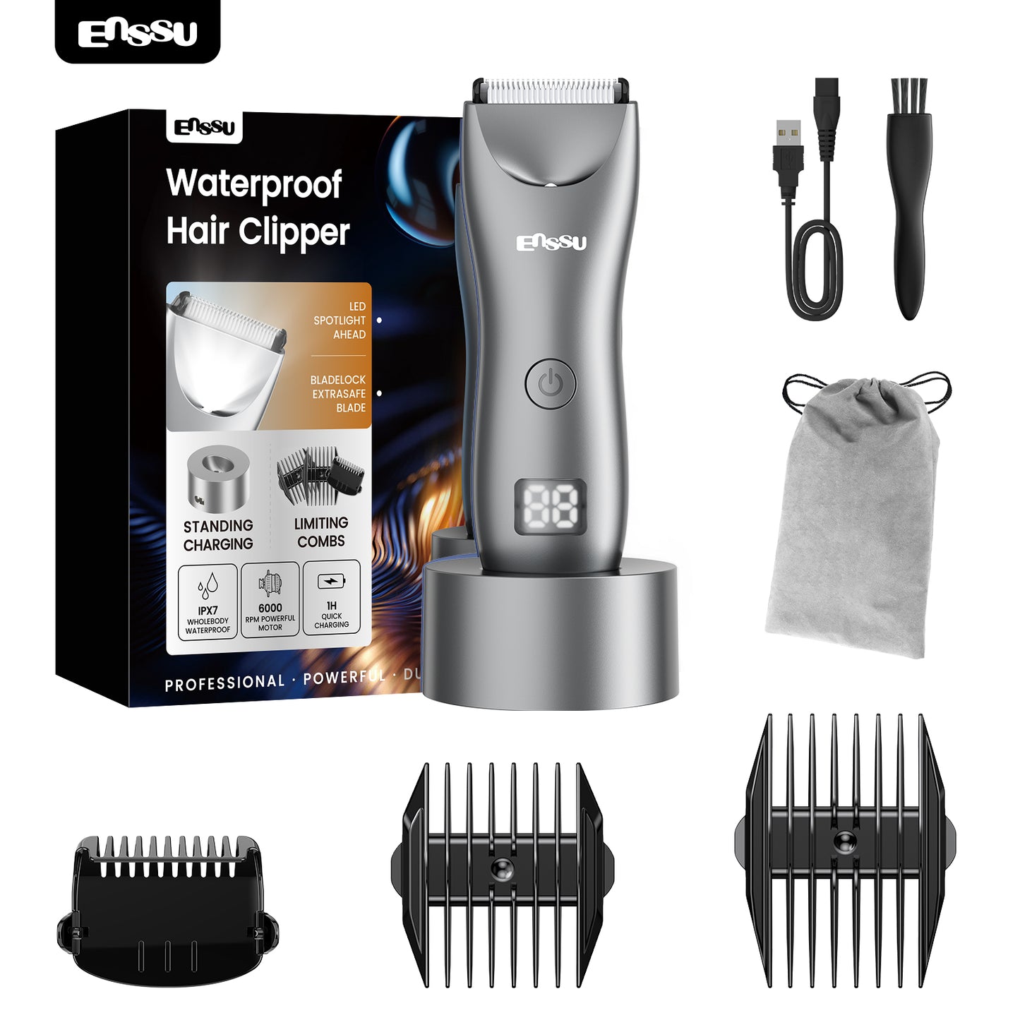 Cut-Preventing Blade Hair Clippers Trimmer Kit Hair Cutting LED Display Electric Hair Clippers With Charging Base