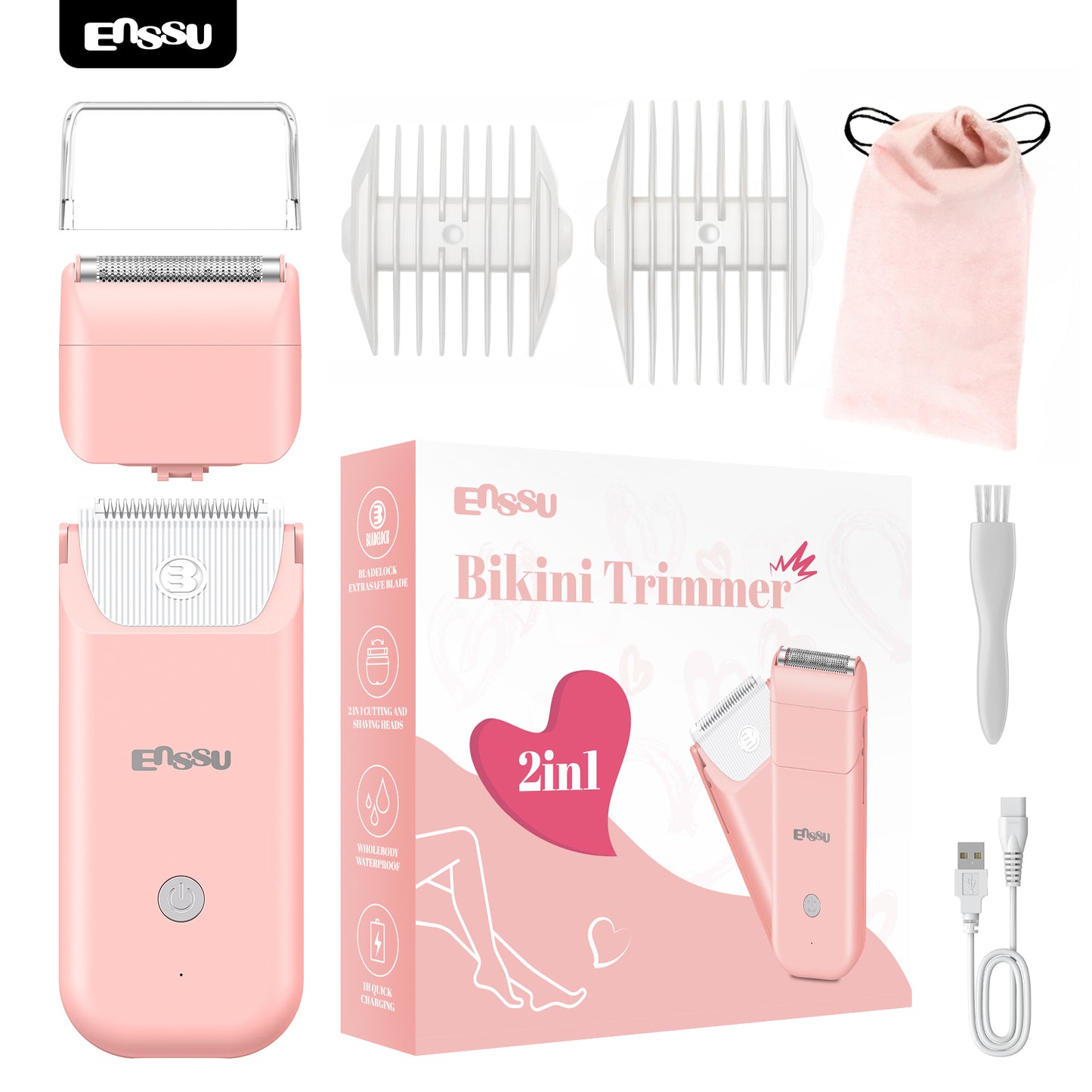 ENSSU 2-in-1 Waterproof Bikini Trimmer for Women – Dual Ceramic Blades & Spotlight