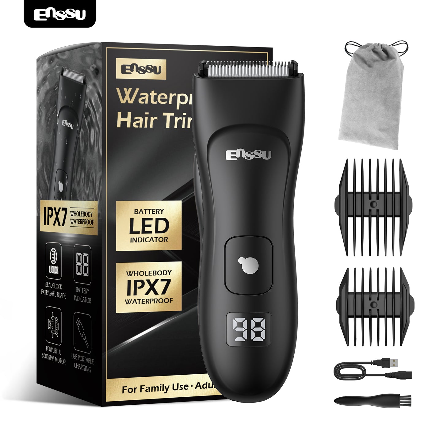 ENSSU Mini Men's Body Trimmer - Cut-Preventing Blade, IPX7 Waterproof & LCD Display