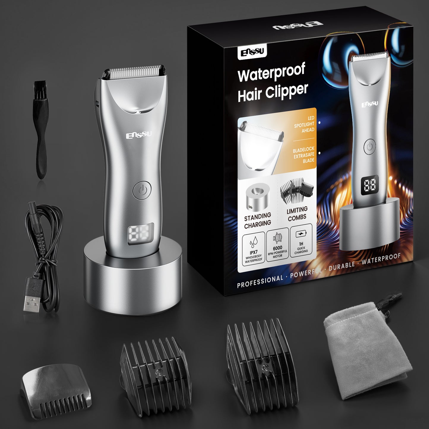 Cut-Preventing Blade Hair Clippers Trimmer Kit Hair Cutting LED Display Electric Hair Clippers With Charging Base
