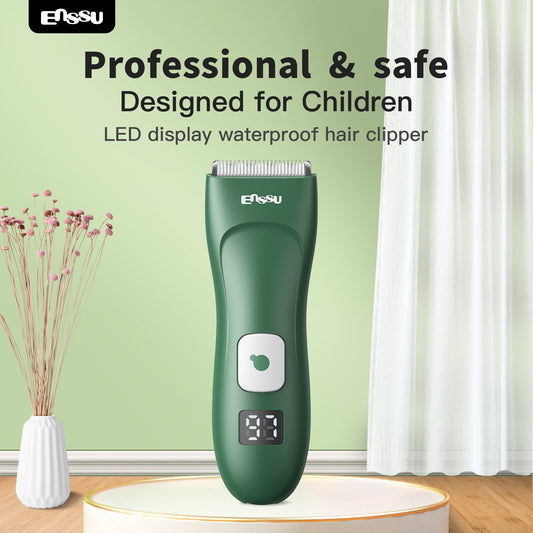 ENSSU Baby Hair Clipper – Safe Ceramic Blade, Low Noise, LCD Display, IPX7 Waterproof