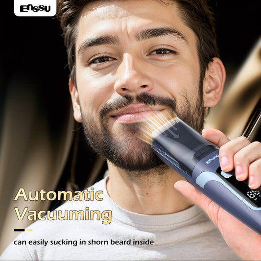 ENSSU Vacuum Beard Trimmer – 1-20mm Combs, LCD Display, IPX7 Waterproof