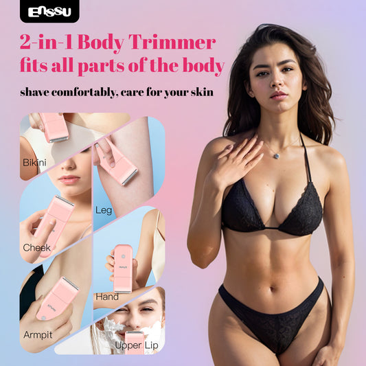 ENSSU 2-in-1 Waterproof Bikini Trimmer for Women – Double Blades, Ceramic Safe Blade & Built-in Spotligh