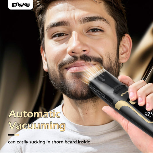 ENSSU Vacuum Beard Trimmer – 1-20mm Combs, LCD Display, IPX7 Waterproof