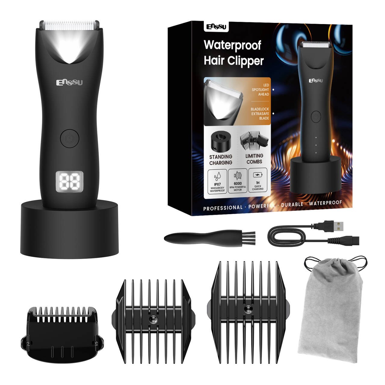 Cut-Preventing Blade Hair Clippers Trimmer Kit Hair Cutting LED Display Electric Hair Clippers With Charging Base