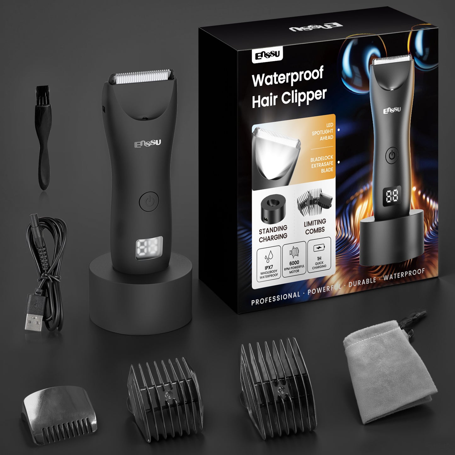 Cut-Preventing Blade Hair Clippers Trimmer Kit Hair Cutting LED Display Electric Hair Clippers With Charging Base