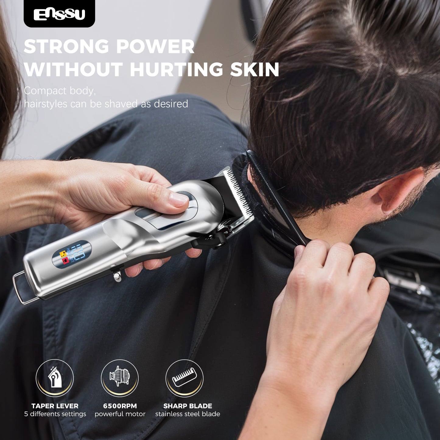 Professional Hair Clipper with 6500RPM Powerful Motor LED Display USB Rechargeable Safety Feature for Men