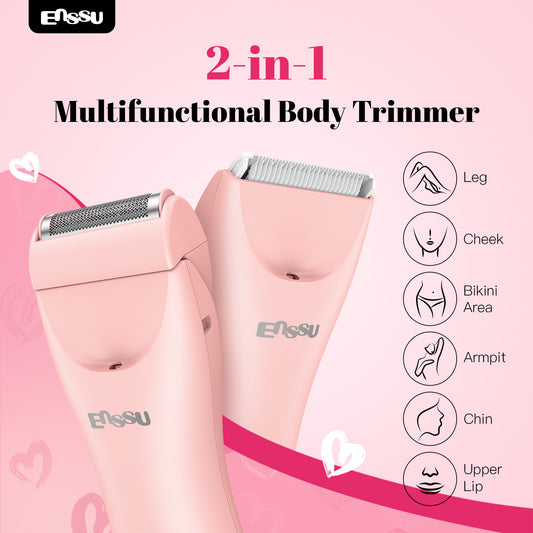 2-in-1 Waterproof Bikini & Body Trimmer with Ceramic Safe Blade, Charging Base – Gentle, Skin-Friendly, No Irritation