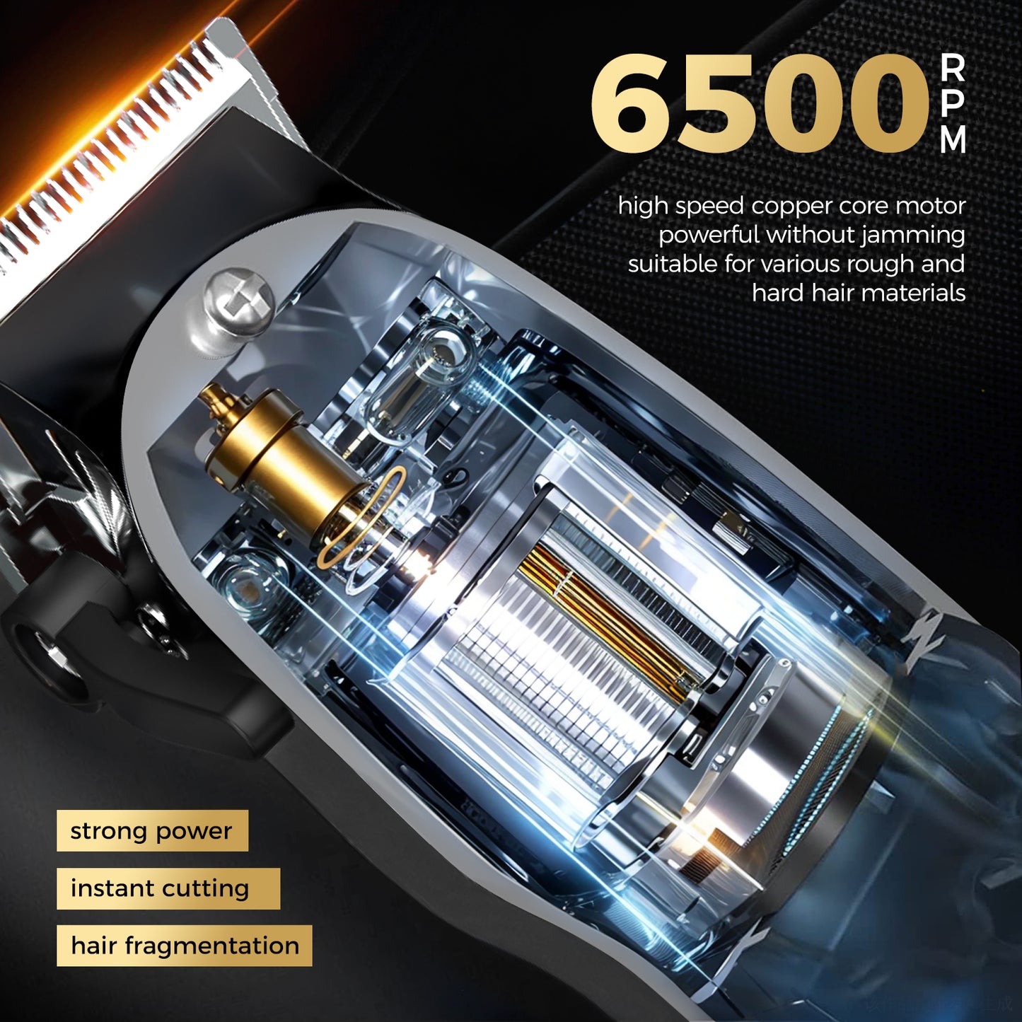 Professional Hair Clipper with 6500RPM Powerful Motor LED Display USB Rechargeable Safety Feature for Men