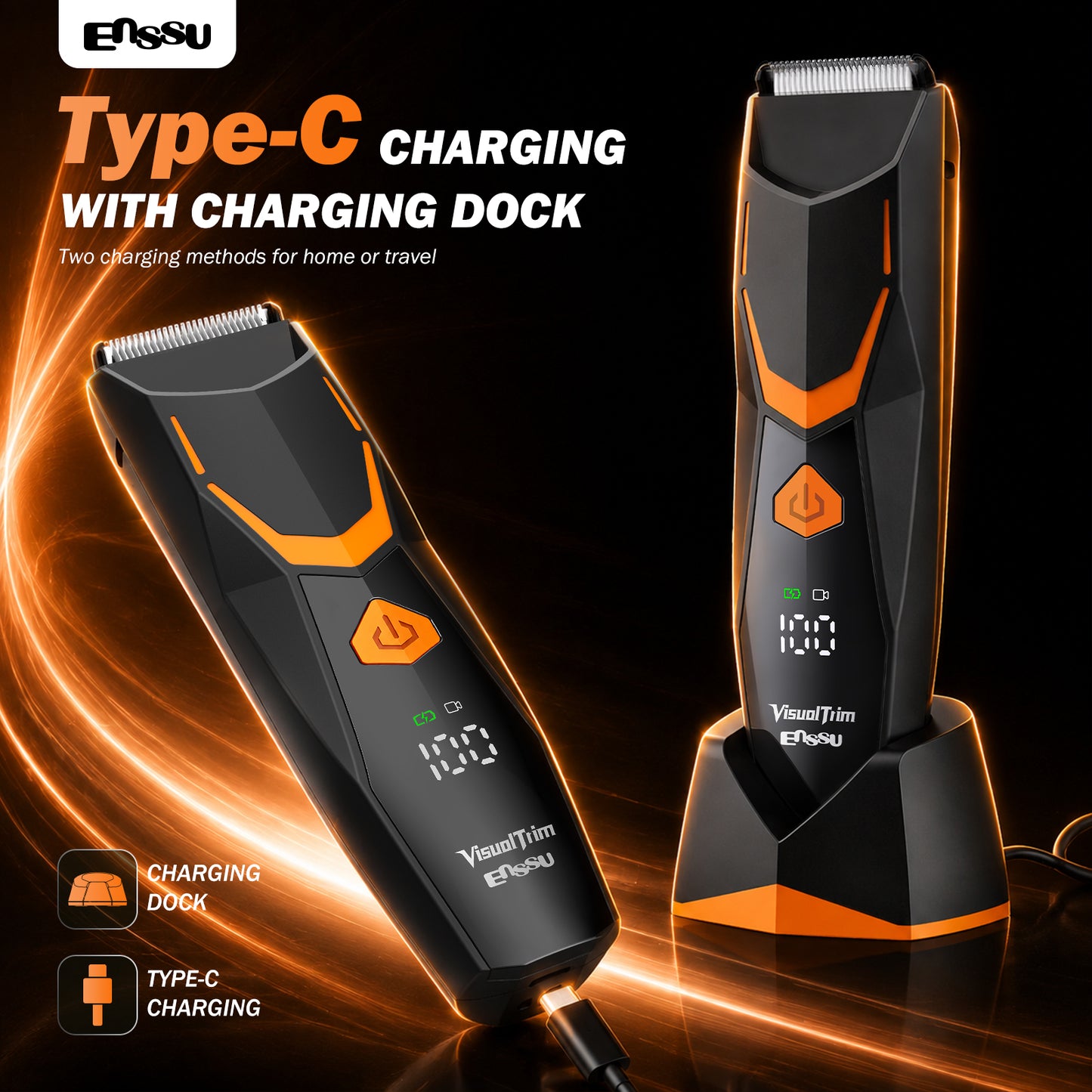 ENSSU VisualTrim Men's Body Groomer – WiFi Video, BLADELOCK™ Safety Blade, IPX7 Waterproof, Ceramic Blade, 6000 RPM Motor