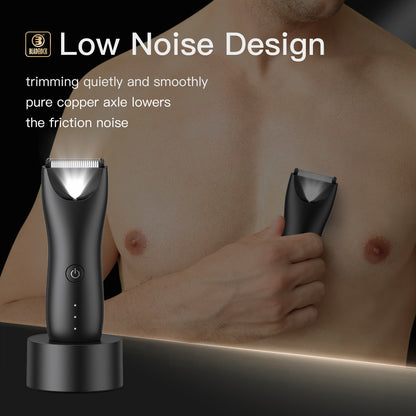 Body Hair Trimmer for Men with Light, IPX7 Waterproof Ball Pubic Groin Hair Trimmer for Men with Ceramic Blade, Rechargeable Body Groomer for Man with Charing Dock& LED Display