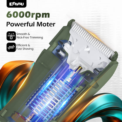 ENSSU Men's Body Trimmer – Waterproof, Ceramic Blade For Groin & Body, LED Light, LCD Display & Dock