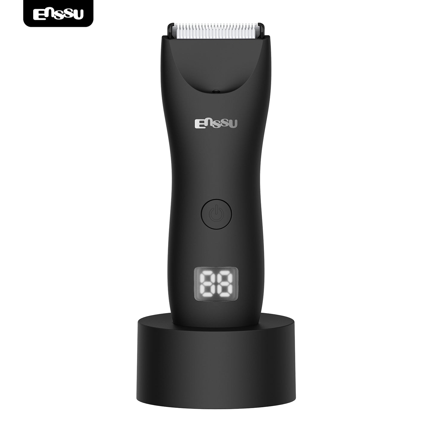ENSSU Men's Body Trimmer – Waterproof, Ceramic Blade For Groin & Body, LED Light, LCD Display & Dock