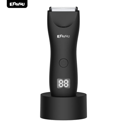 ENSSU Men's Body Trimmer – Waterproof, Ceramic Blade For Groin & Body, LED Light, LCD Display & Dock
