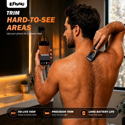 ENSSU VisualTrim Men's Body Groomer – WiFi Video, BLADELOCK™ Safety Blade, IPX7 Waterproof, Ceramic Blade, 6000 RPM Motor