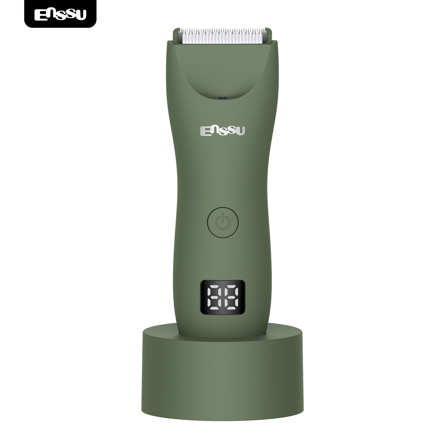 ENSSU Men's Body Trimmer – Waterproof, Ceramic Blade For Groin & Body, LED Light, LCD Display & Dock
