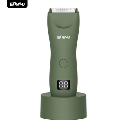 ENSSU Men's Body Trimmer – Waterproof, Ceramic Blade For Groin & Body, LED Light, LCD Display & Dock
