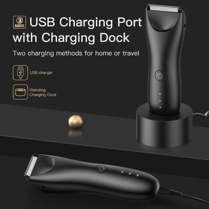 Body Hair Trimmer for Men with Light, IPX7 Waterproof Ball Pubic Groin Hair Trimmer for Men with Ceramic Blade, Rechargeable Body Groomer for Man with Charing Dock& LED Display