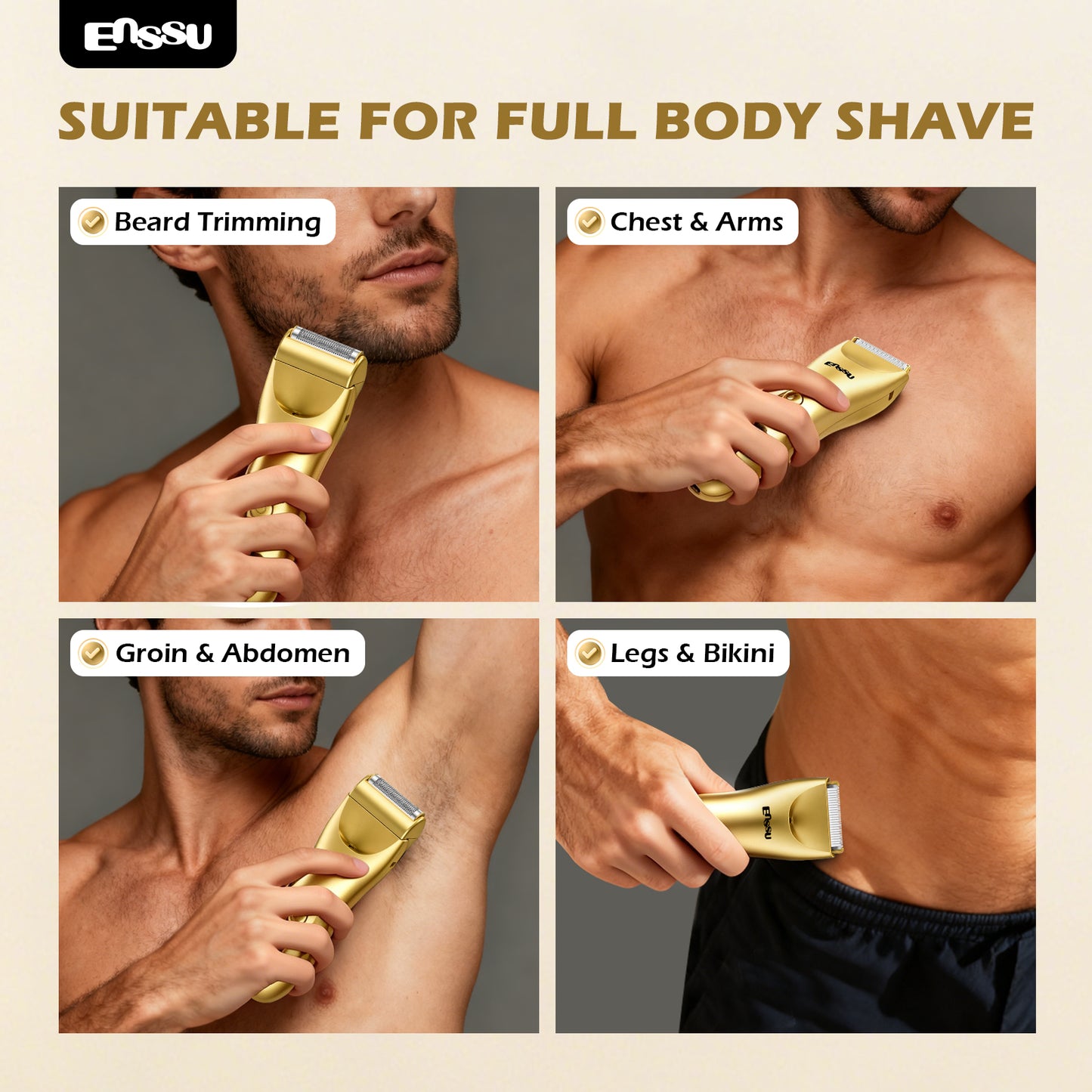 ENSSU 2 in 1 Men's Body Trimmer – Dual Blades,Waterproof, Ceramic Blade For Groin & Body, LED Light, LCD Display & Dock
