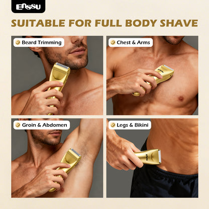 ENSSU 2 in 1 Men's Body Trimmer – Dual Blades,Waterproof, Ceramic Blade For Groin & Body, LED Light, LCD Display & Dock