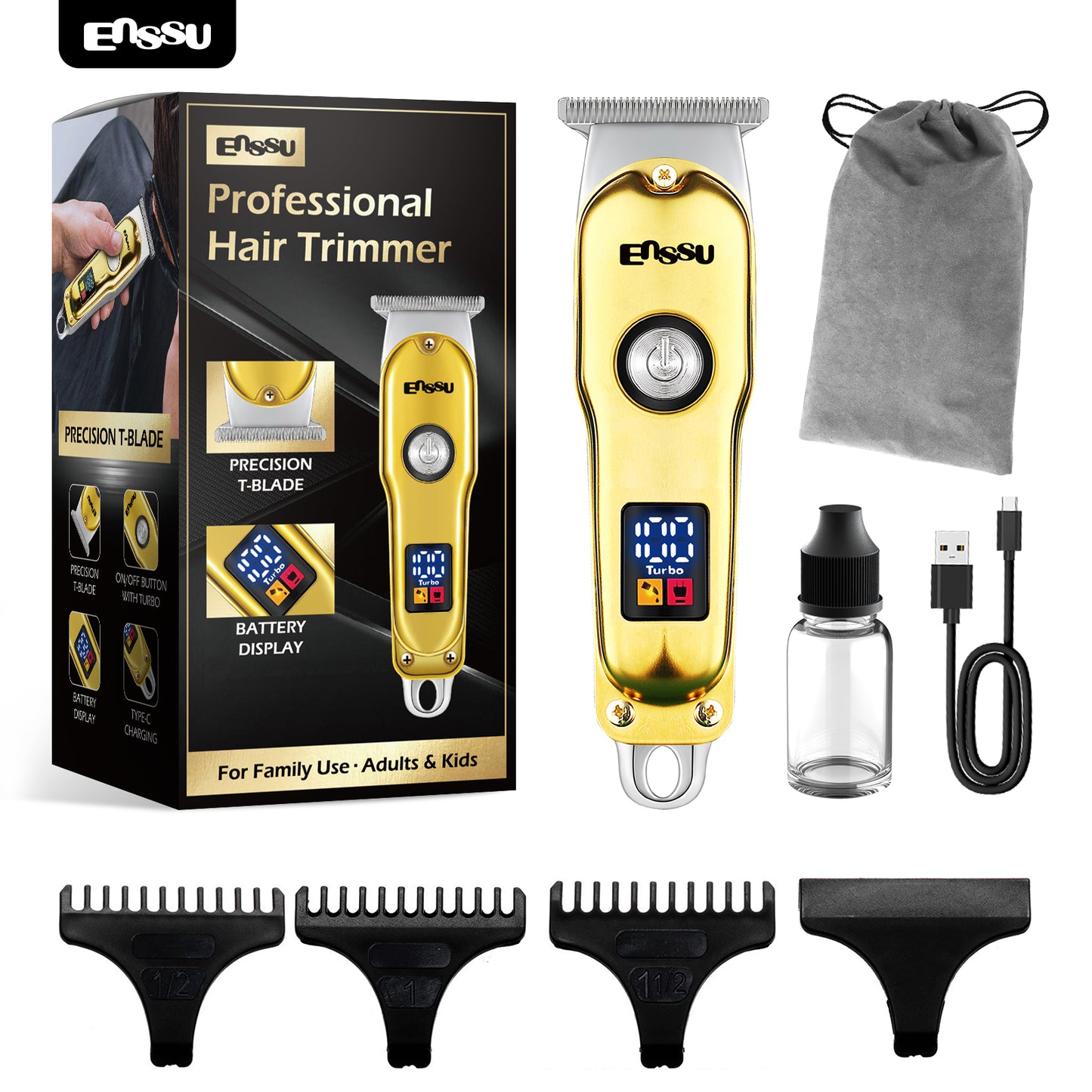 Professional Hair Clipper – 6500RPM Motor, 45mm Stainless Steel Blade, Adjustable Length, LCD Display