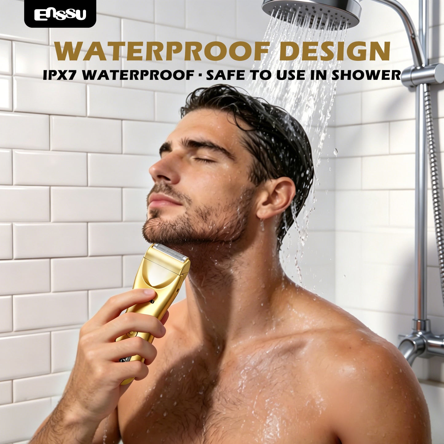 ENSSU 2 in 1 Men's Body Trimmer – Dual Blades,Waterproof, Ceramic Blade For Groin & Body, LED Light, LCD Display & Dock