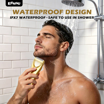 ENSSU 2 in 1 Men's Body Trimmer – Dual Blades,Waterproof, Ceramic Blade For Groin & Body, LED Light, LCD Display & Dock