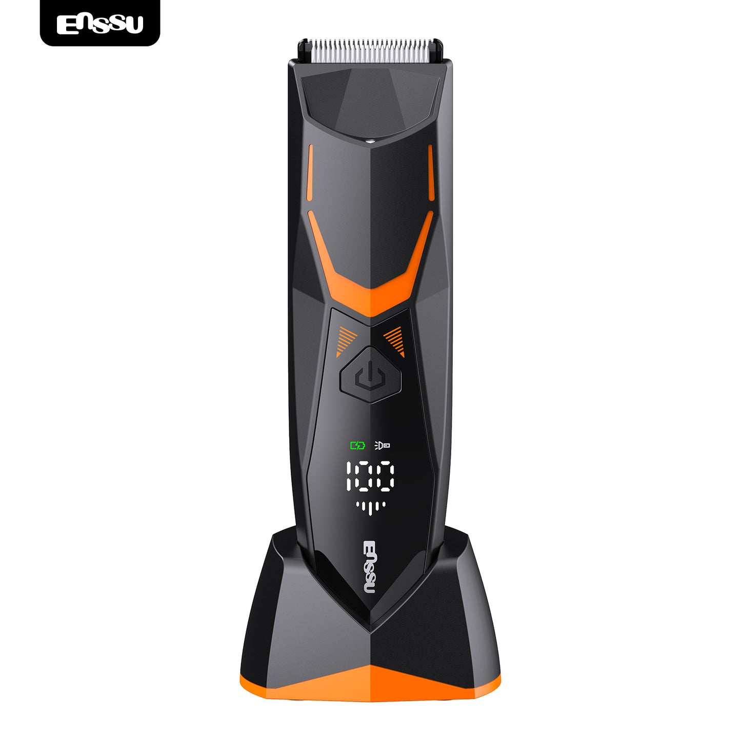 ENSSU Men's Body Trimmer - Cut-Preventing Blade, IPX7 Waterproof, Spotlight, LCD Display & Dock