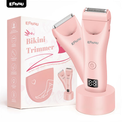 2-in-1 Waterproof Bikini & Body Trimmer with Ceramic Safe Blade, Charging Base – Gentle, Skin-Friendly, No Irritation