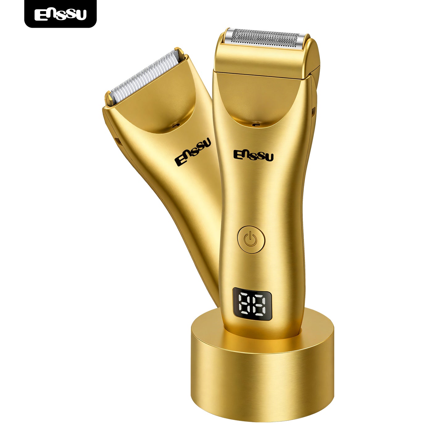 ENSSU 2 in 1 Men's Body Trimmer – Dual Blades,Waterproof, Ceramic Blade For Groin & Body, LED Light, LCD Display & Dock