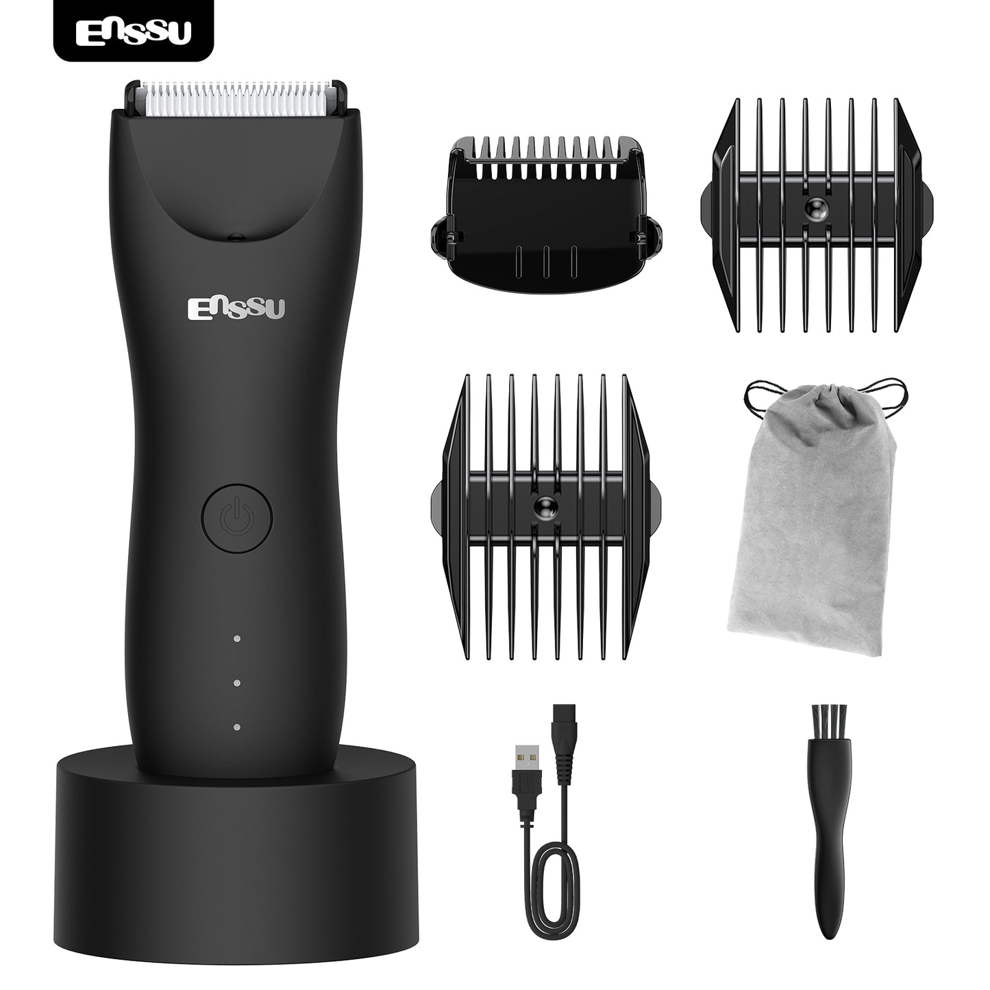 ENSSU Men's Body Trimmer - Waterproof, Ceramic Blade For Groin & Body, With LED Light & Dock