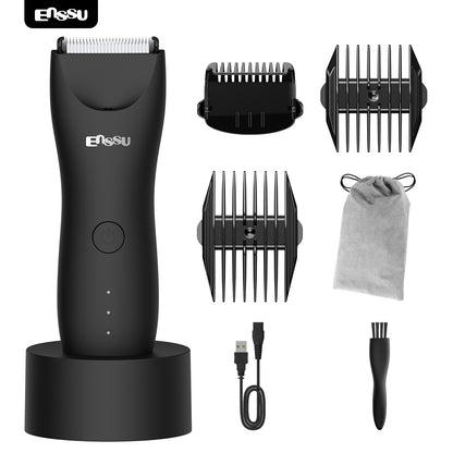 ENSSU Men's Body Trimmer - Waterproof, Ceramic Blade For Groin & Body, With LED Light & Dock