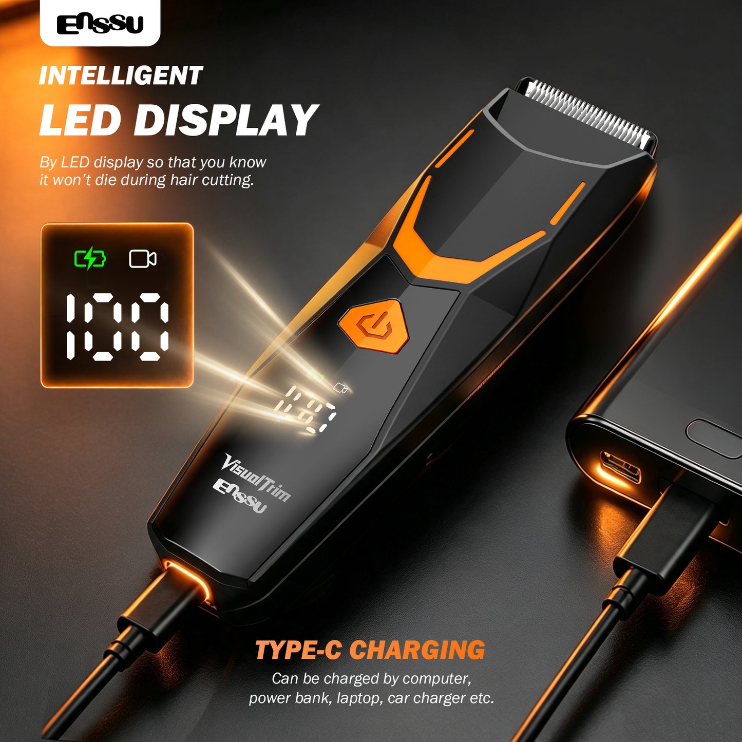 ENSSU VisualTrim Men's Body Groomer – WiFi Video, BLADELOCK™ Safety Blade, IPX7 Waterproof, Ceramic Blade, 6000 RPM Motor