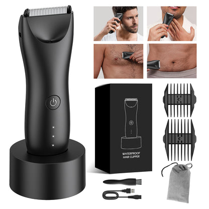 Body Hair Trimmer for Men with Light, IPX7 Waterproof Ball Pubic Groin Hair Trimmer for Men with Ceramic Blade, Rechargeable Body Groomer for Man with Charing Dock& LED Display