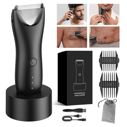 Body Hair Trimmer for Men with Light, IPX7 Waterproof Ball Pubic Groin Hair Trimmer for Men with Ceramic Blade, Rechargeable Body Groomer for Man with Charing Dock& LED Display