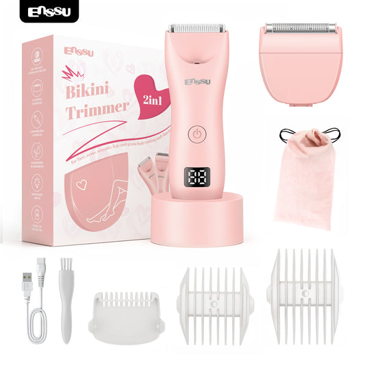 2-in-1 Waterproof Bikini & Body Trimmer with Ceramic Safe Blade, Charging Base – Gentle, Skin-Friendly, No Irritation