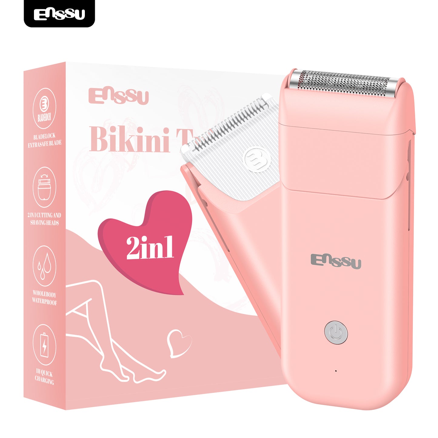 ENSSU 2-in-1 Waterproof Bikini Trimmer for Women – Dual Ceramic Blades & Spotlight
