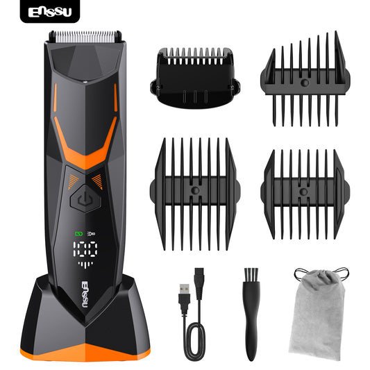 ENSSU Men's Body Trimmer - Cut-Preventing Blade, IPX7 Waterproof, Spotlight, LCD Display & Dock