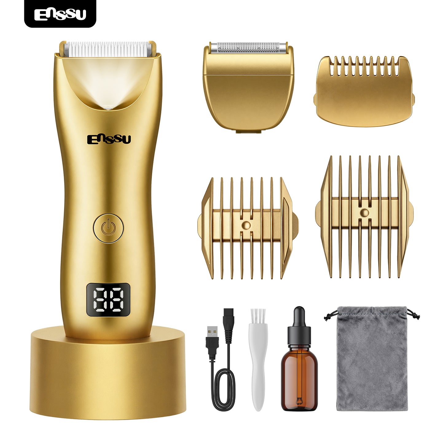 ENSSU 2 in 1 Men's Body Trimmer – Dual Blades,Waterproof, Ceramic Blade For Groin & Body, LED Light, LCD Display & Dock