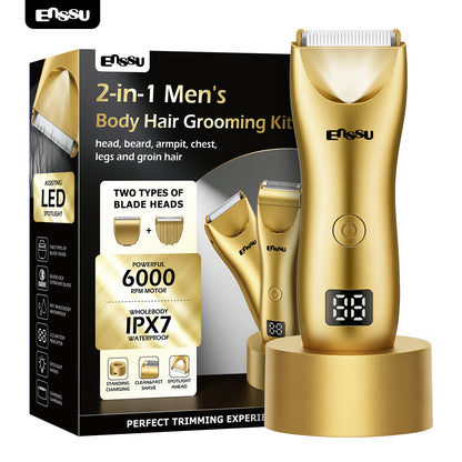 ENSSU 2 in 1 Men's Body Trimmer – Dual Blades,Waterproof, Ceramic Blade For Groin & Body, LED Light, LCD Display & Dock