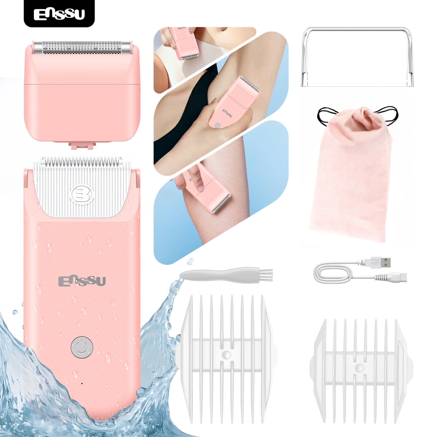 ENSSU 2-in-1 Waterproof Bikini Trimmer for Women – Dual Ceramic Blades & Spotlight